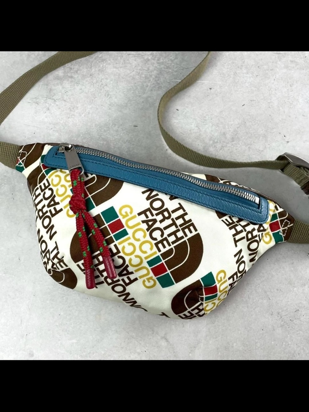 Gucci X The North Face Multicolor Logo Crossbody Belt Bag with Blue Trim